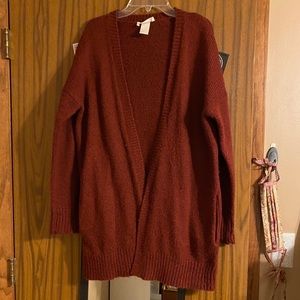 maroon cardigan
